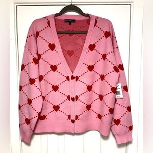 Pink Heart Pattern Cardigan